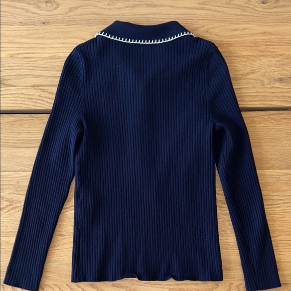 Sezane Navy Ribbed Top - Picture 2 of 9